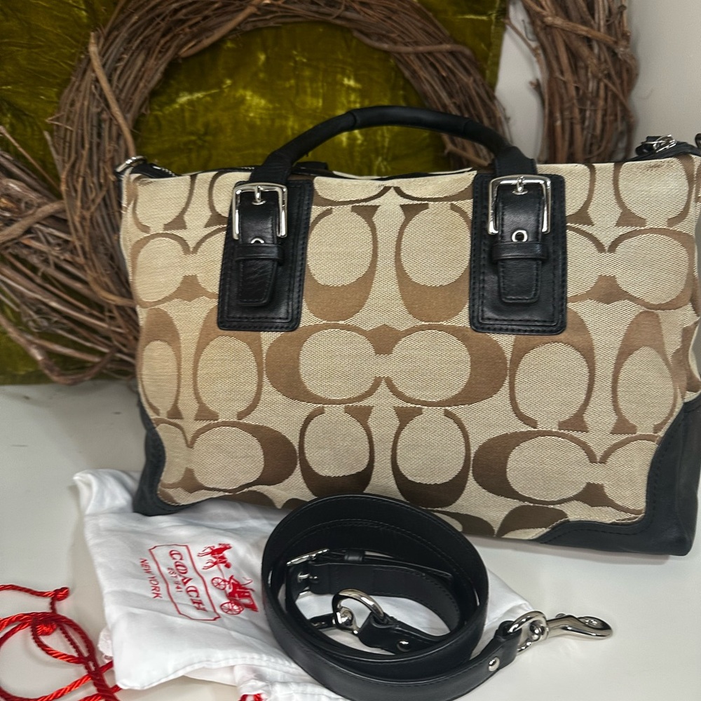 Coach Tan and Black Signature Laptop Bag